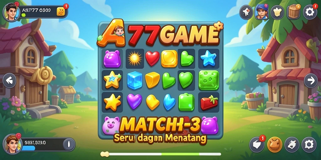 Screenshot utama A777GAME menampilkan gameplay seru dengan tantangan Match-3.