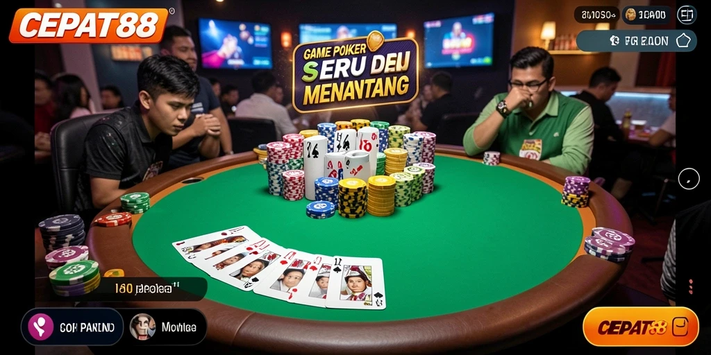 Screenshot gameplay CEPAT88 menampilkan aksi Poker yang seru dan dinamis.