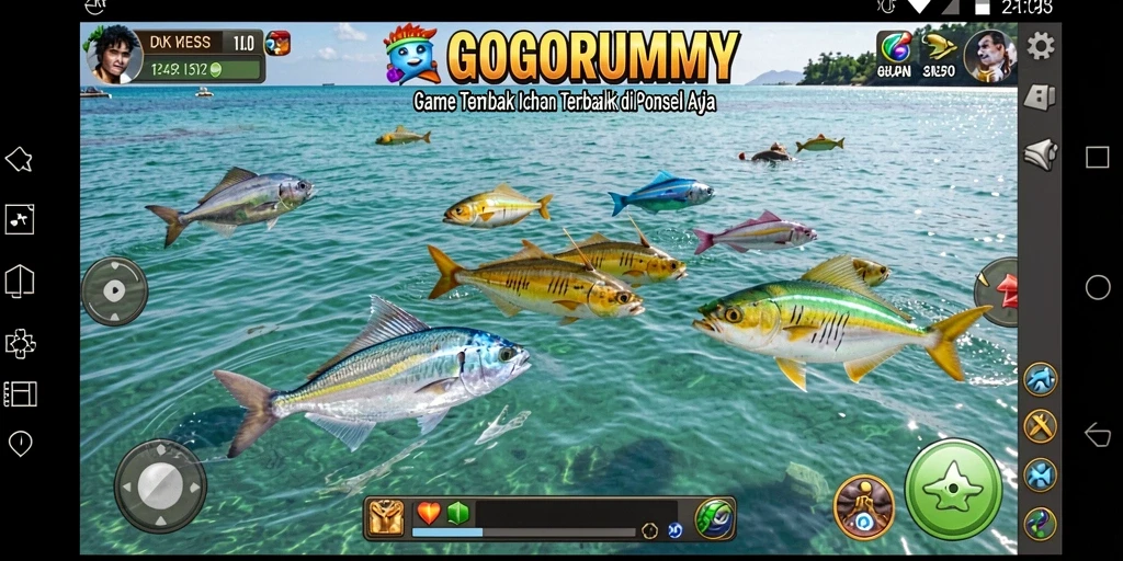 Tampilan gameplay seru dari GOGORUMMY saat tembak ikan.