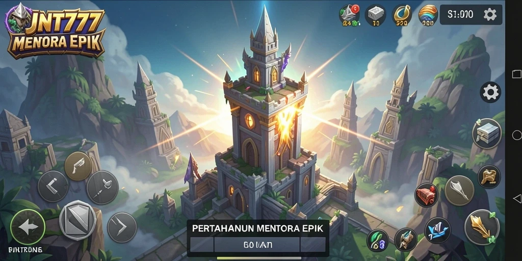 Tampilan gameplay menara pertahanan di JNT777 yang menegangkan.