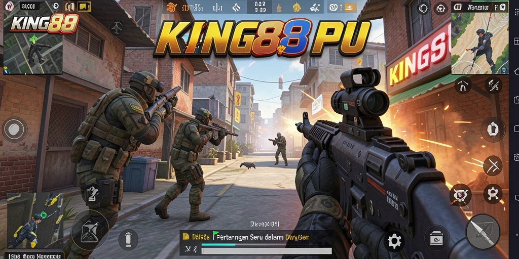 Screen capture KING88 menampilkan pertempuran intens dalam mode FPS.
