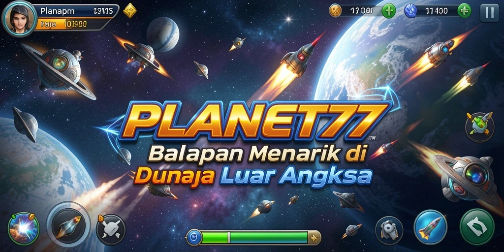 Tampilan gameplay balapan luar angkasa yang mendebarkan di PLANET77.