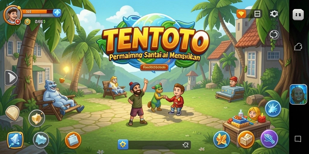 Tampilan screenshot utama TENTOTO menampilkan gameplay yang menarik dan penuh warna.
